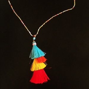 BRIGHT COLORFUL COLORS LONG TASSEL NECKLACE NWT